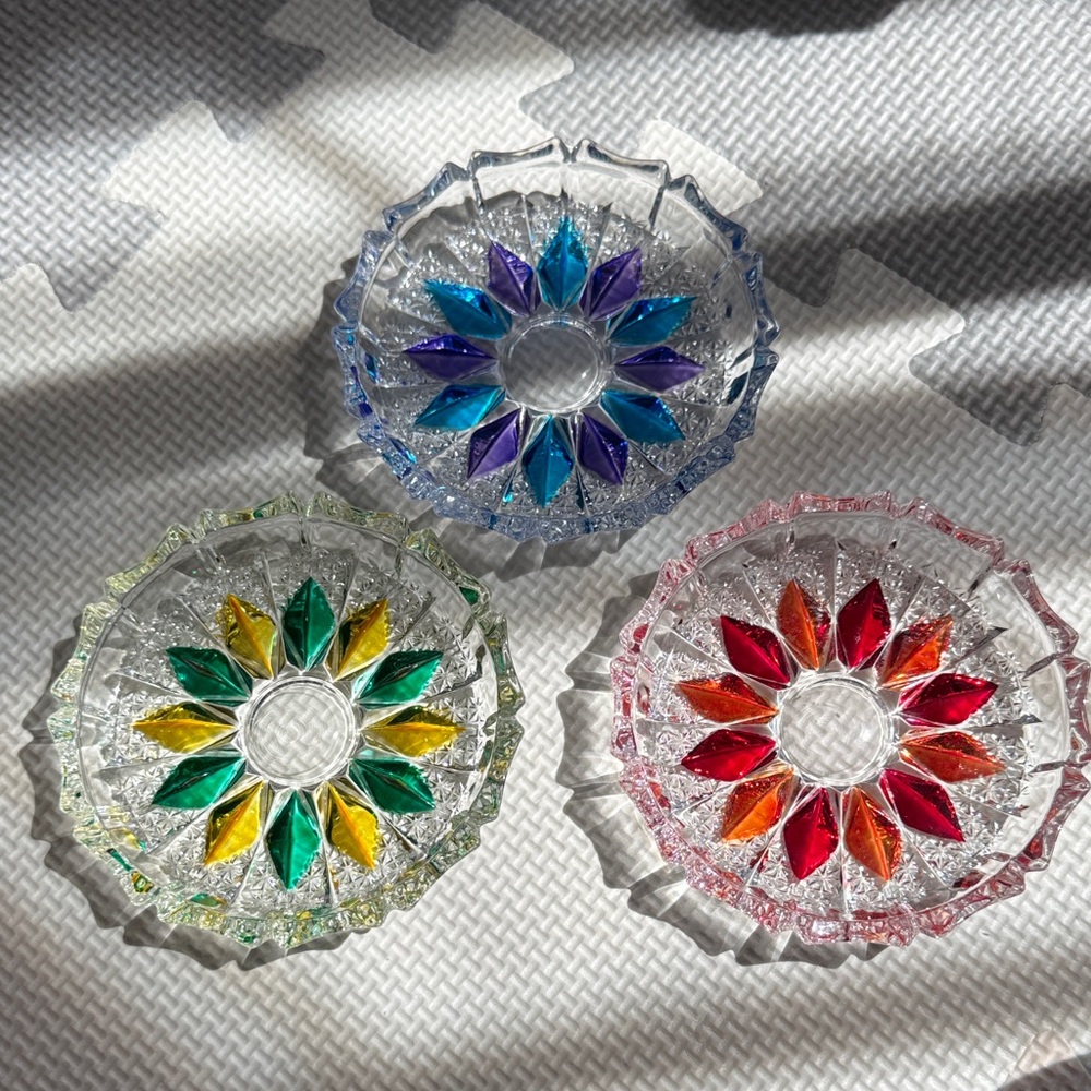 Crystal Decorative Bowls Set with Blue, Green, and Red Accents